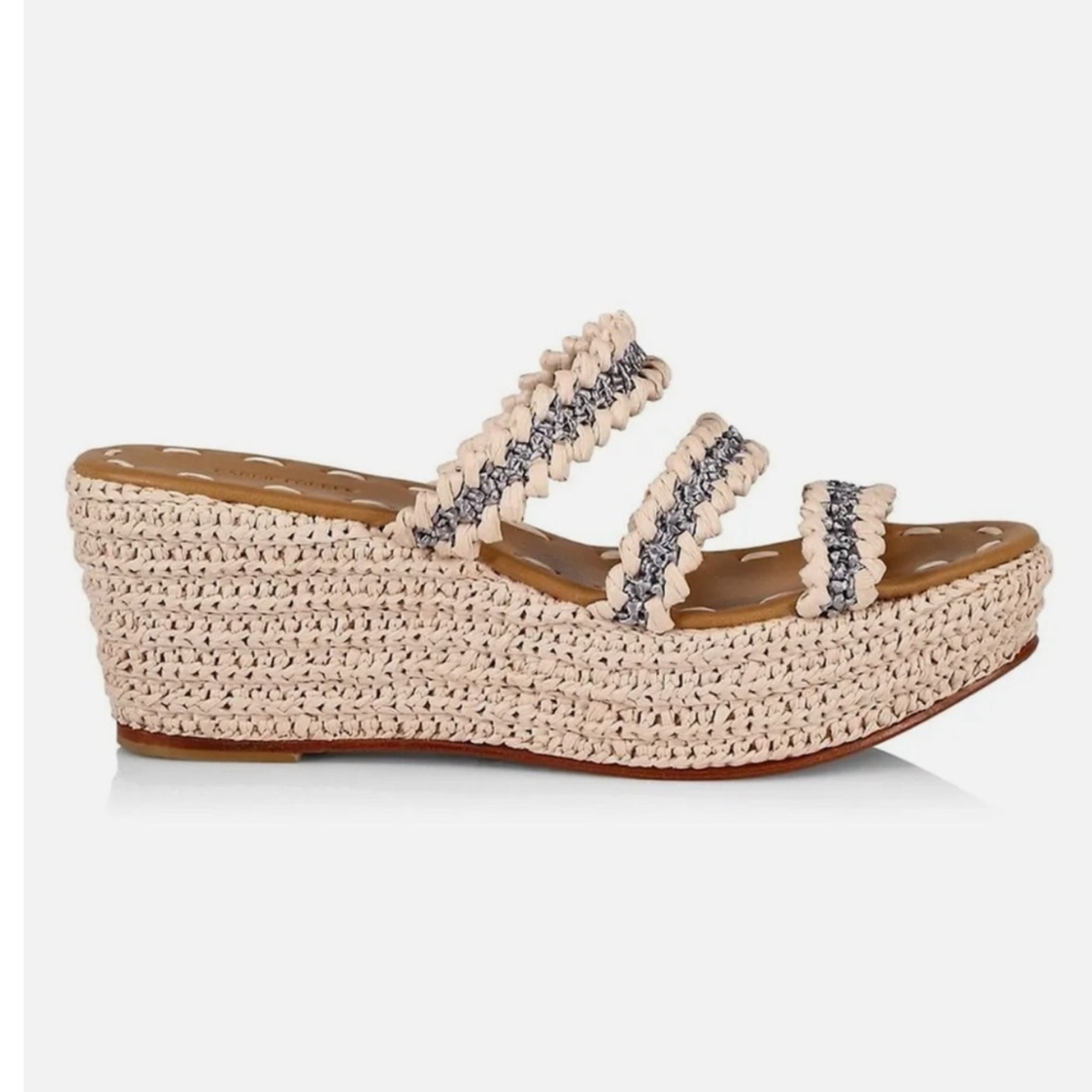 Carrie Forbes Said Three Strap Raffia Wedge Sandal